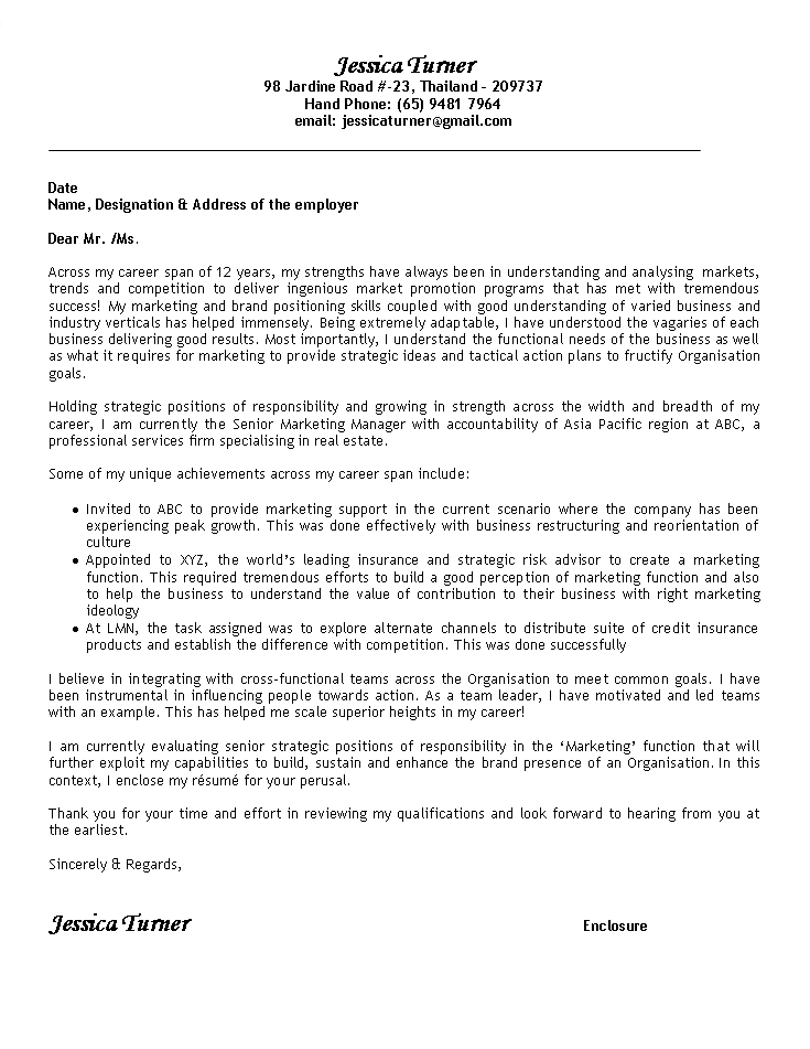 Cover Letter Example 1